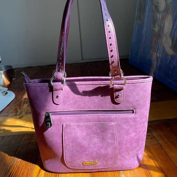 Faux Leather Purple Tote Purse - Picture 2 of 6